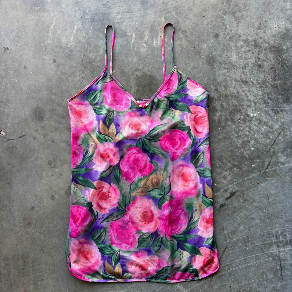 Vintage Feather Bed Intimate Tank Top Camisole Women's Size M Pink Purple Floral